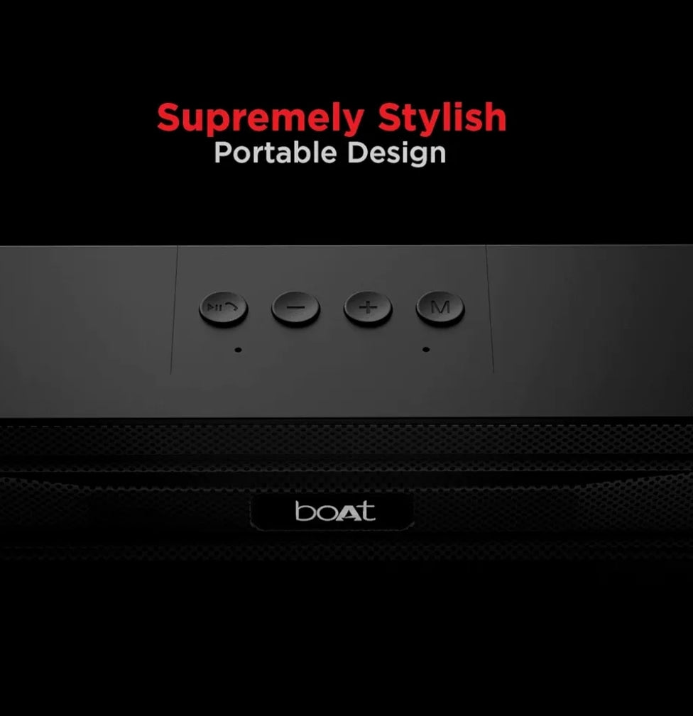 BOAT Aavante Bar 508 10W Stereo Sound, 10 HRS Battery, Dual EQ Modes, Multi-Compatibility, Sleek Design,Master Remote Control, Bluetooth Sound Bar, Soundbar Speaker (Midnight Black)